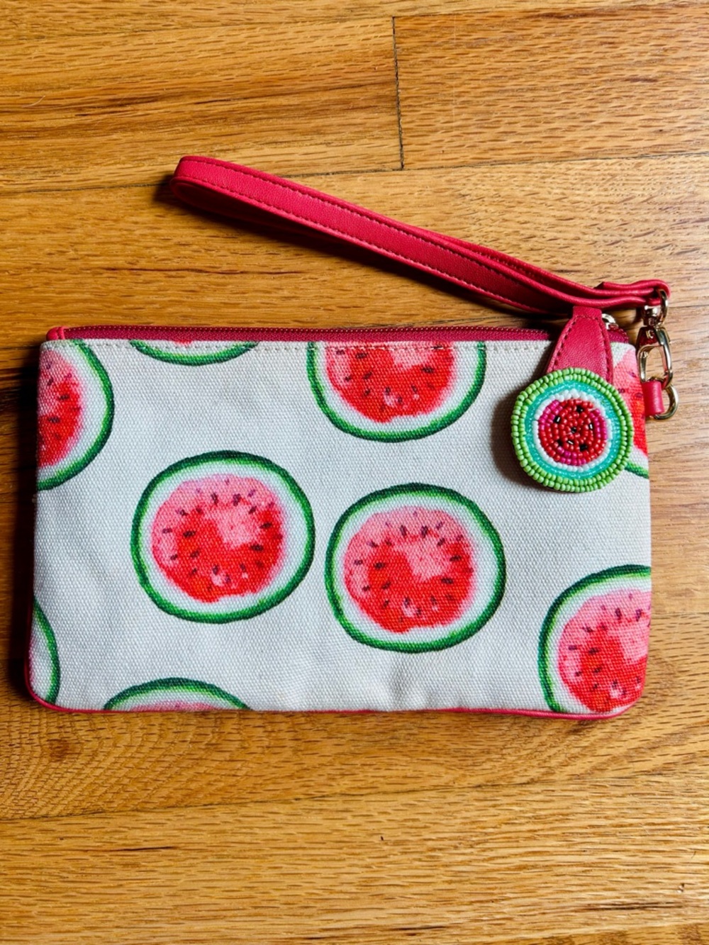 Chico's Pink & Green Watermelon Fruit Beaded Boho Wristlet Clutch Summer Fun - Picture 7 of 12